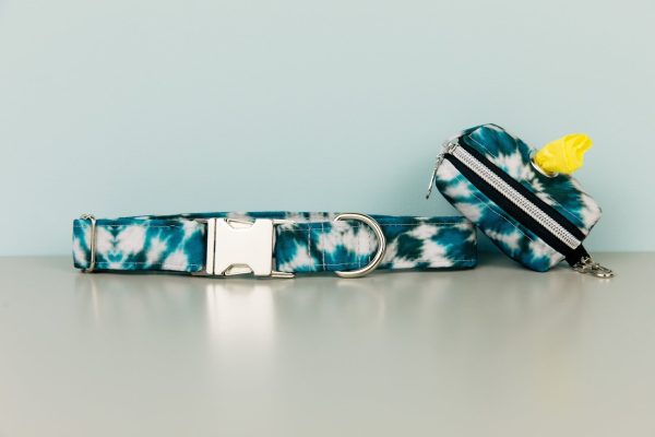 Teal Tie Dye Dog Collar w  Silver Buckle Supply