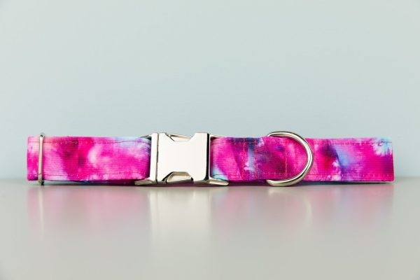 Fuchsia Tie Dye Dog Collar w  Silver Buckle Online