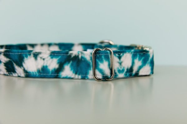 Teal Tie Dye Dog Collar w  Silver Buckle Supply