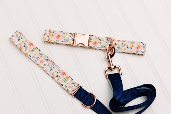 Watercolour Flowers Dog Collar w  Rose Gold Buckle on Sale