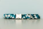 Teal Tie Dye Dog Collar w  Silver Buckle Supply