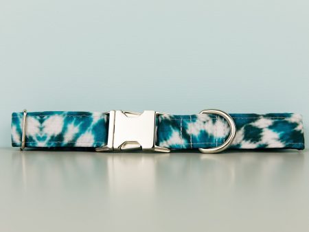 Teal Tie Dye Dog Collar w  Silver Buckle Supply