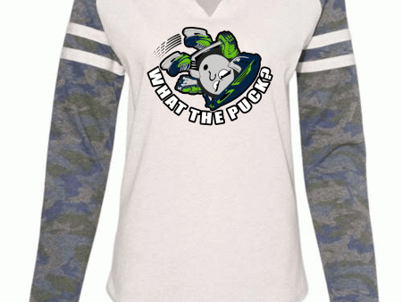 What the Puck - Camo Long SLeeve Ladies Tee  - LAT3534 Available in 2 colors on Sale