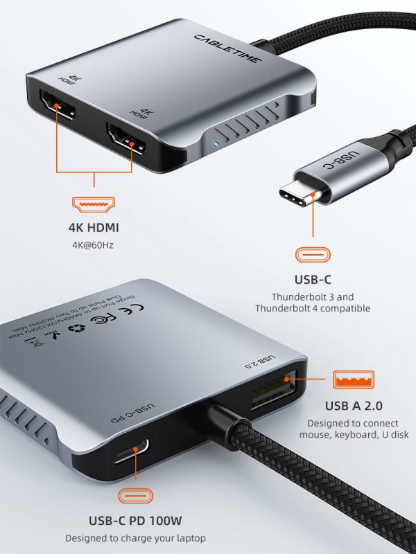 4K 60Hz MST USB C to Dual HDMI Hub For Sale