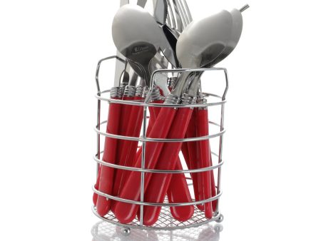 Gibson Sensations II 16 Piece Stainless Steel Flatware Set with Red Handles and Chrome Caddy Fashion