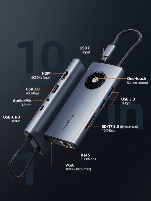 10 In 1 Multi USB C Hub Adapter 4K with VGA and HDMI Ethernet Online now