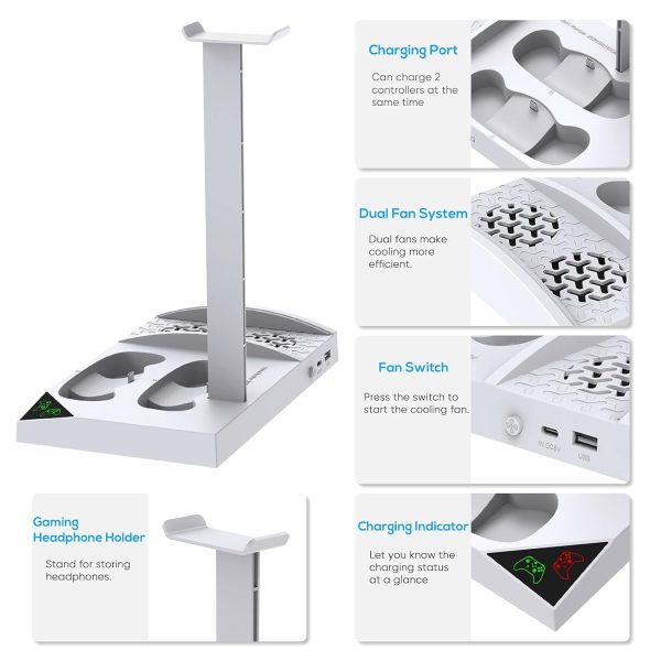 Charger Stand with Cooling Fan for Xbox Series S Console and Controller,Vertical Dual Charging Dock Accessories with 2 X 1400Mah Rechargeable Battery and Cover, Earphone Bracket for XSS For Cheap