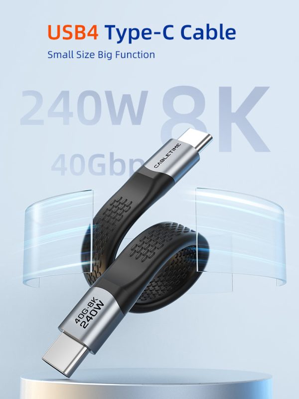 Short Flat USB 4 Type C Cable 40Gbps 240W 8K@60Hz For Discount