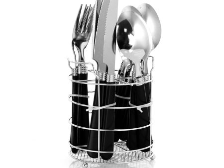 Gibson Sensations II 16 Piece Stainless Steel Flatware Set with Black Handles and Chrome Caddy Discount