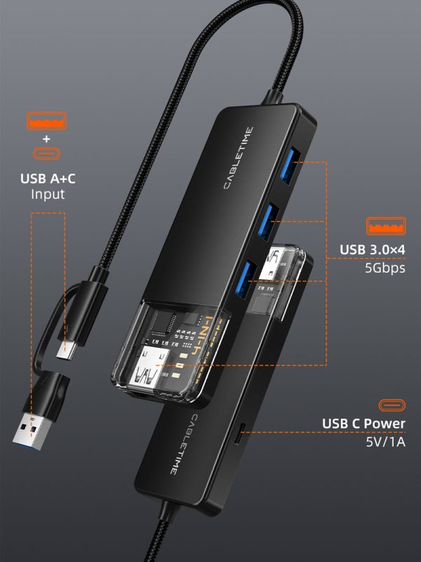 USB type C to 4 port USB 3.0 Hub 5Gbps for Mac with Type C to USB Adapter Online Hot Sale