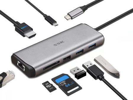 USB C Hub, 8-In-1 Type C Multiport Hub to HDMI Adapter with RJ45 Ethernet, 4K HDMI, PD3.0 Powered, 3 Usbs, SD TF Card Reader USB C Dock for Macbook Pro Air and More Type C Devices Online Sale