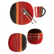 Gibson Bazaar Red 16pc Set, Red Black Stripes, Stoneware Supply