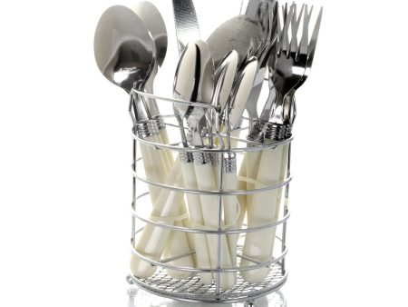 Gibson Sensations II 16 Piece Stainless Steel Flatware Set with White Handles and Chrome Caddy Discount