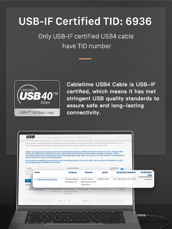 USB4 Cable 40Gbp 8K Video Output Braided 2M 1M For Sale